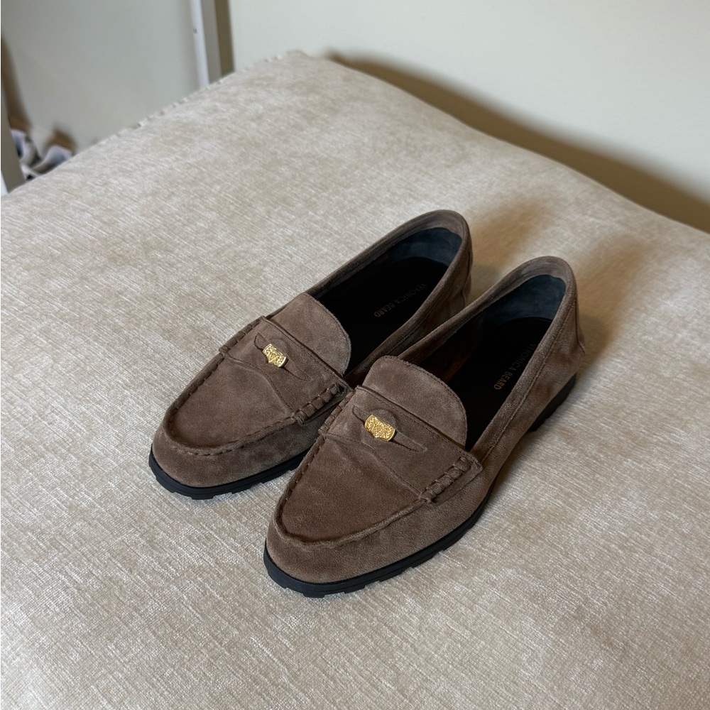Veronica Beard Taupe Suede Penny Loafers - Picture 6 of 6